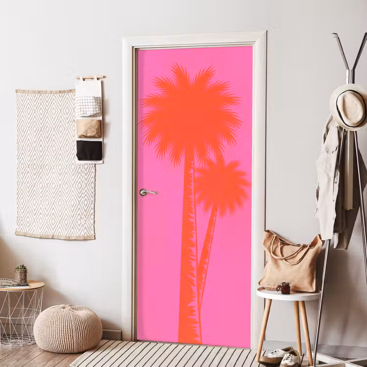 Palmbomen - Modern - Roze deurposter klein -sfeer6