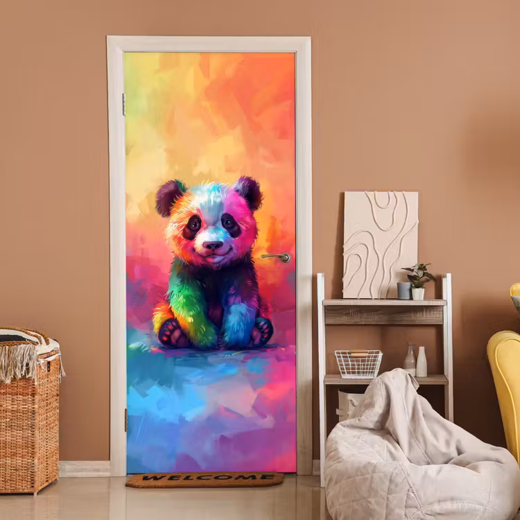 Panda - Dieren - Kleurrijk - Neon deurposter klein -sfeer1