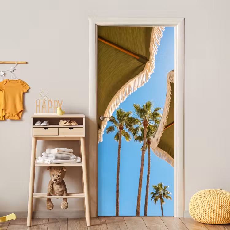 Parasol - Groen - Franjes - Zomer - Tropisch deurposter klein -sfeer4