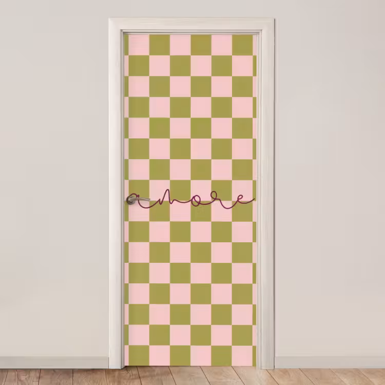 Patroon - Geblokt - Olijfgroen - Amore deurposter klein -3d_beige