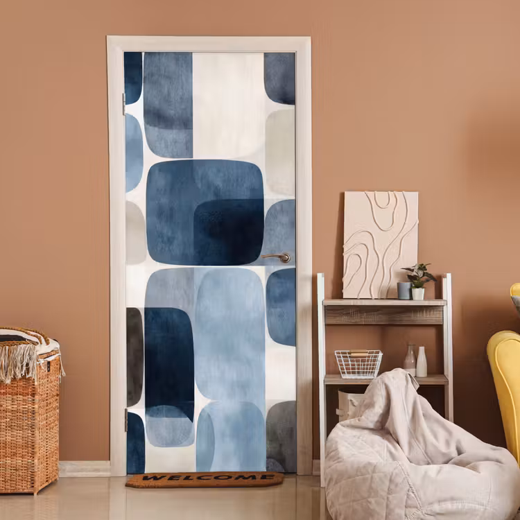 Patroon - Blauw - Vierkanten deurposter klein -sfeer1