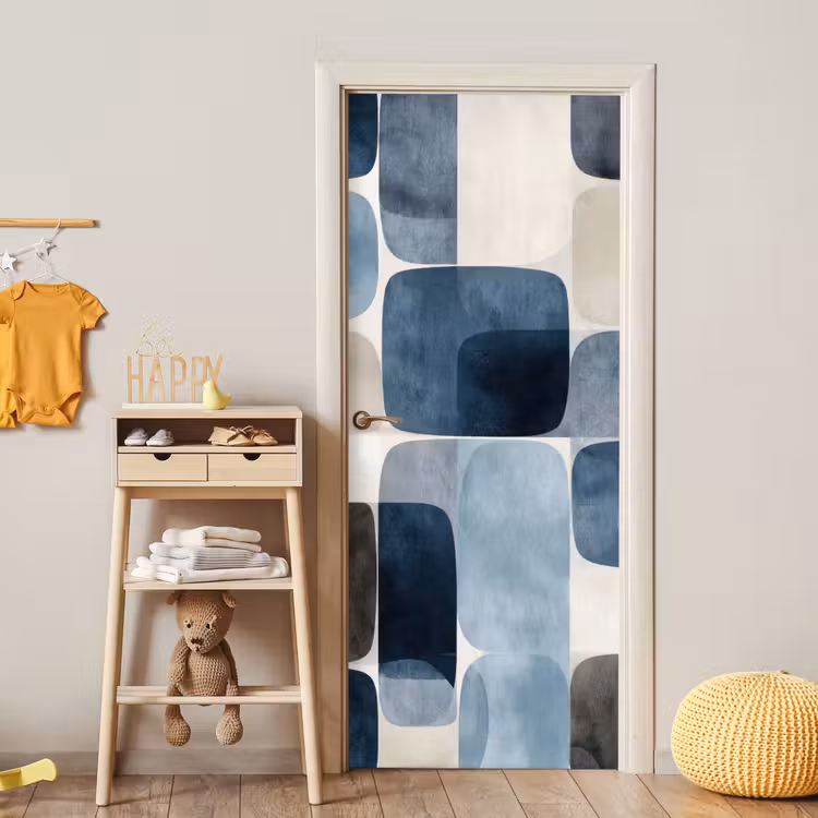 Patroon - Blauw - Vierkanten deurposter klein -sfeer4