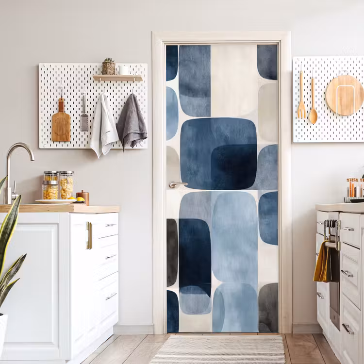 Patroon - Blauw - Vierkanten deurposter klein -sfeer5