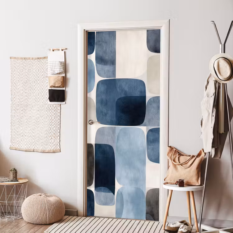 Patroon - Blauw - Vierkanten deurposter klein -sfeer6