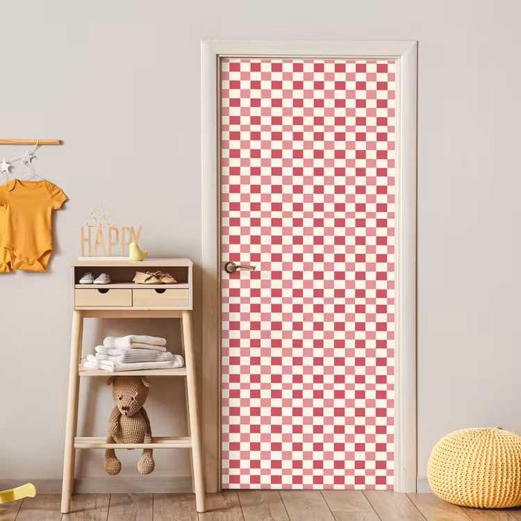 Patroon - Schaak - Roze deurposter klein 289 -sfeer4