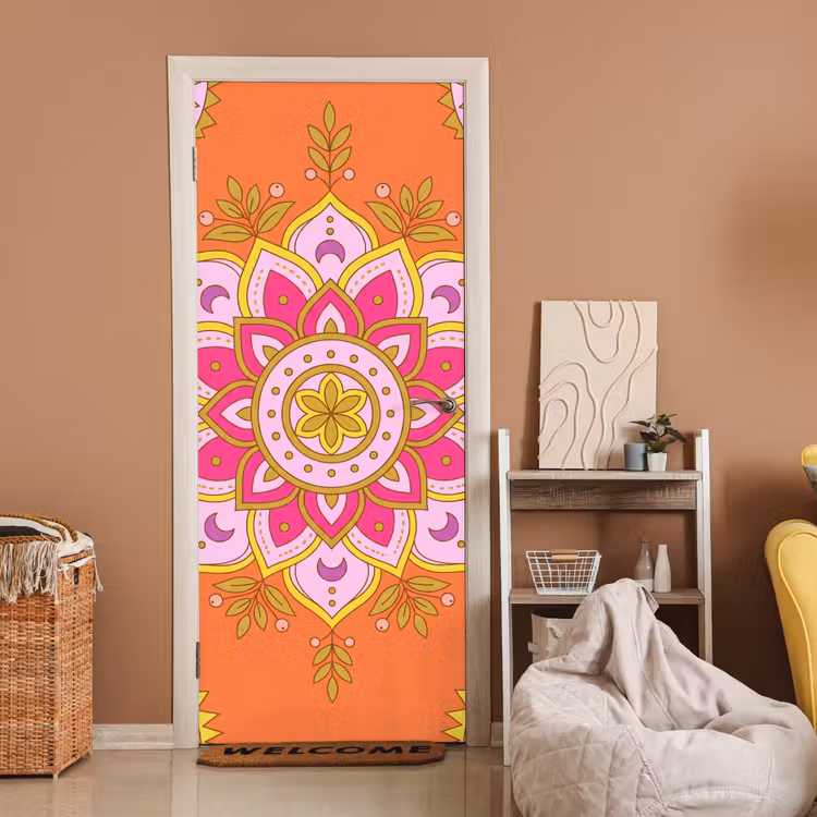 Patroon - Bloemmotief - Decoratie - Abstract - Roze deurposter klein -sfeer1