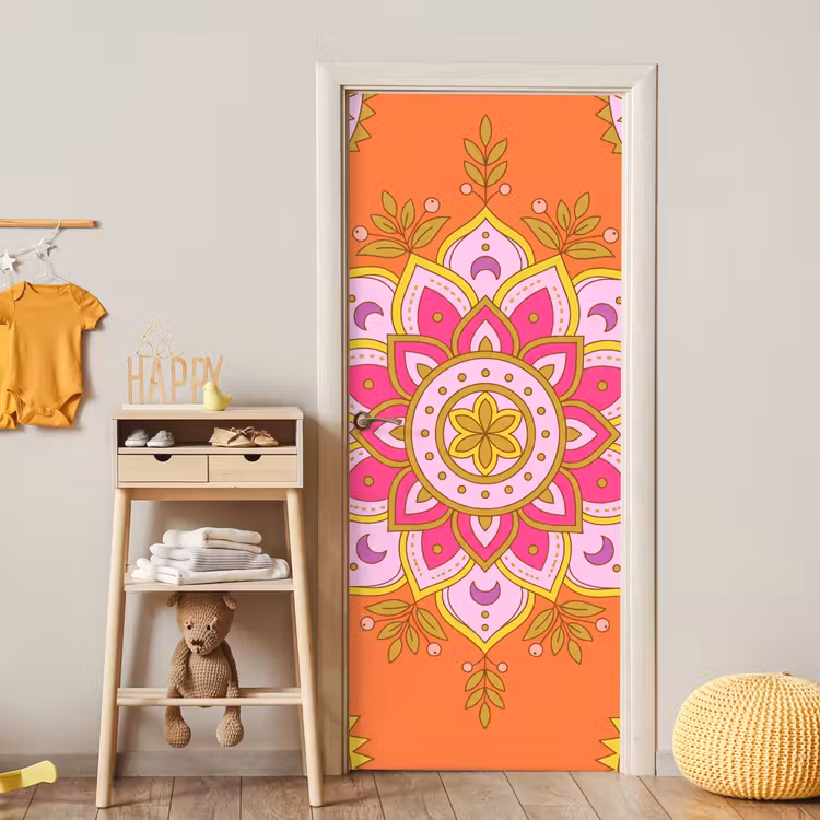 Patroon - Bloemmotief - Decoratie - Abstract - Roze deurposter klein -sfeer4