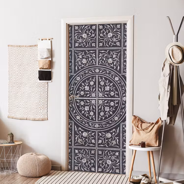 Patroon - Bloemmotief - Decoratie - Klassiek - Zwart deurposter klein -sfeer6