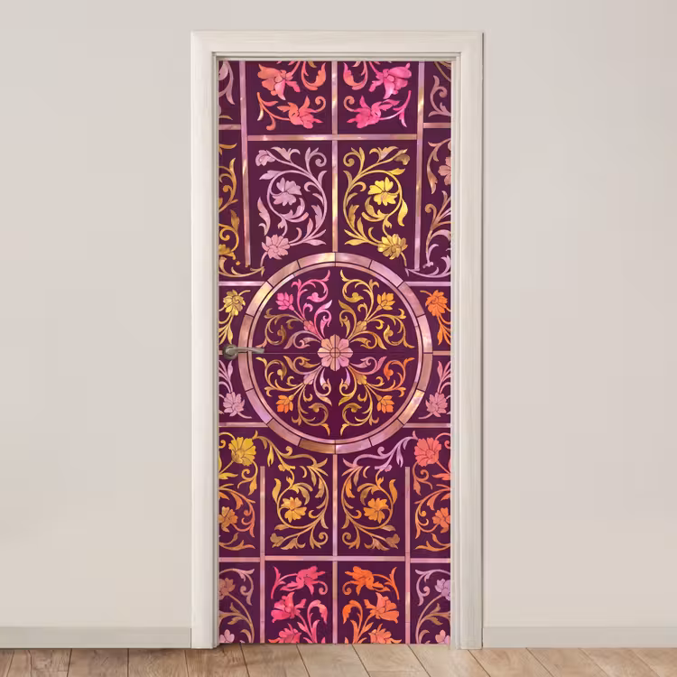 Patroon - Floraal - Oosters - Paars - Goud deurposter klein -3d_beige