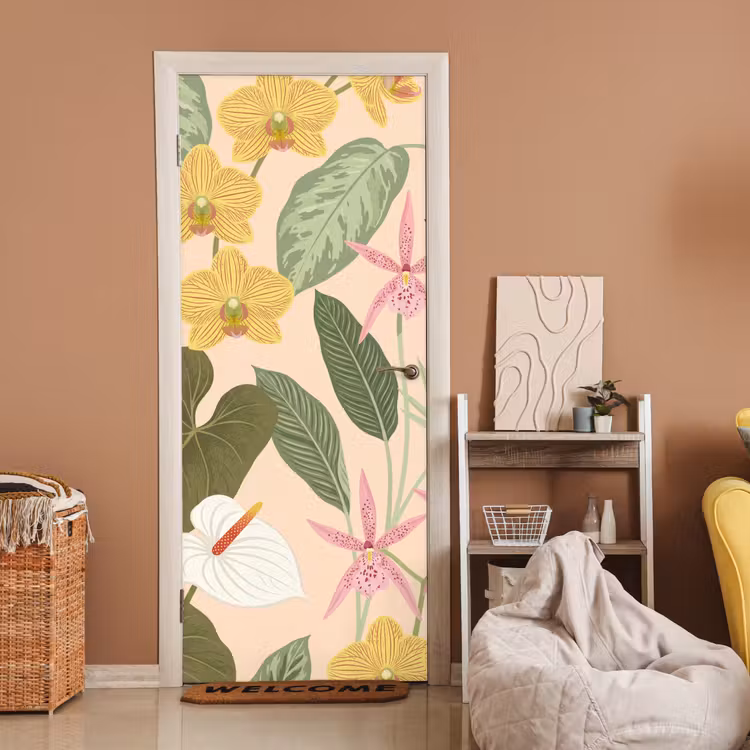Patroon - Bloemen - Kleurrijk deurposter klein -sfeer1