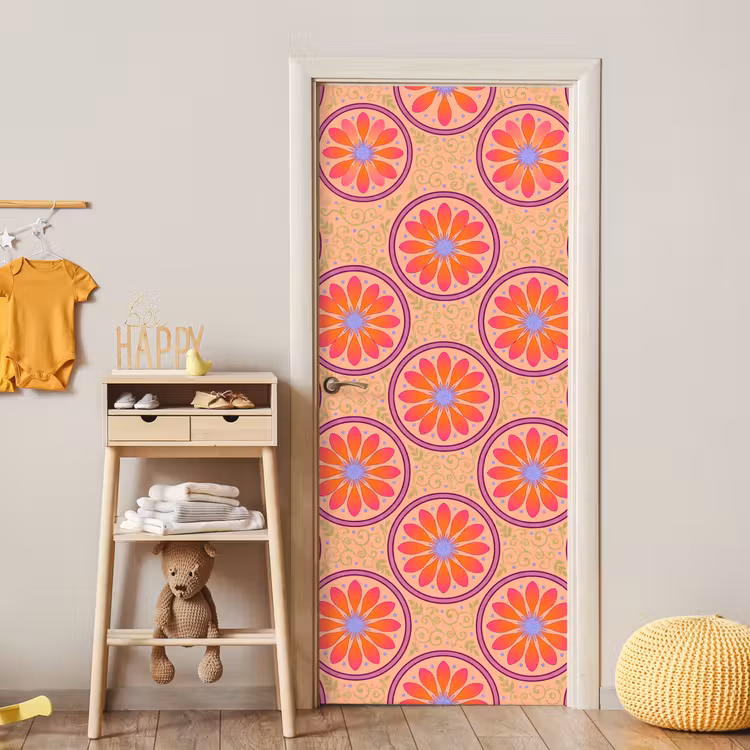 Patroon - Bloemen - Decoratief - Kleurrijk - Modern deurposter klein -sfeer4