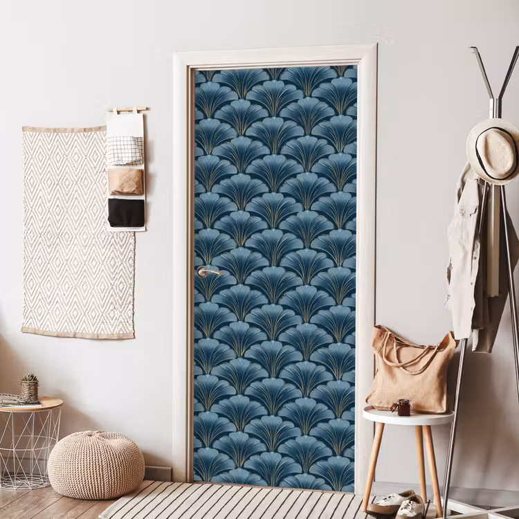 Patroon - Ginkgoblad - Blauw deurposter klein 289 -sfeer6