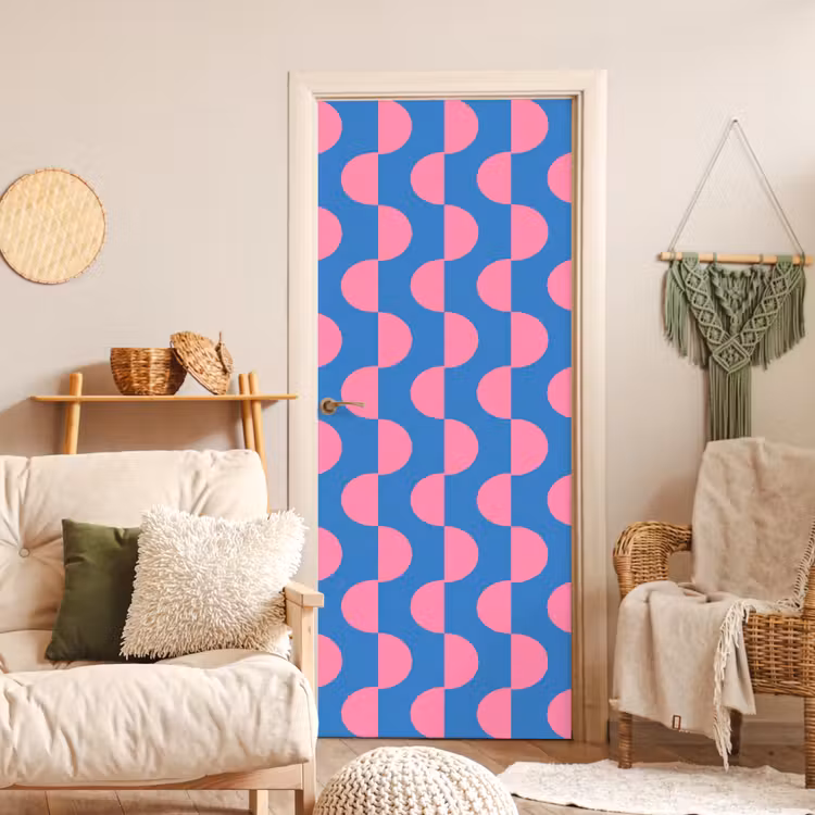 Patroon - Halve cirkels - Abstract - Modern - Roze - Blauw deurposter klein -sfeer2