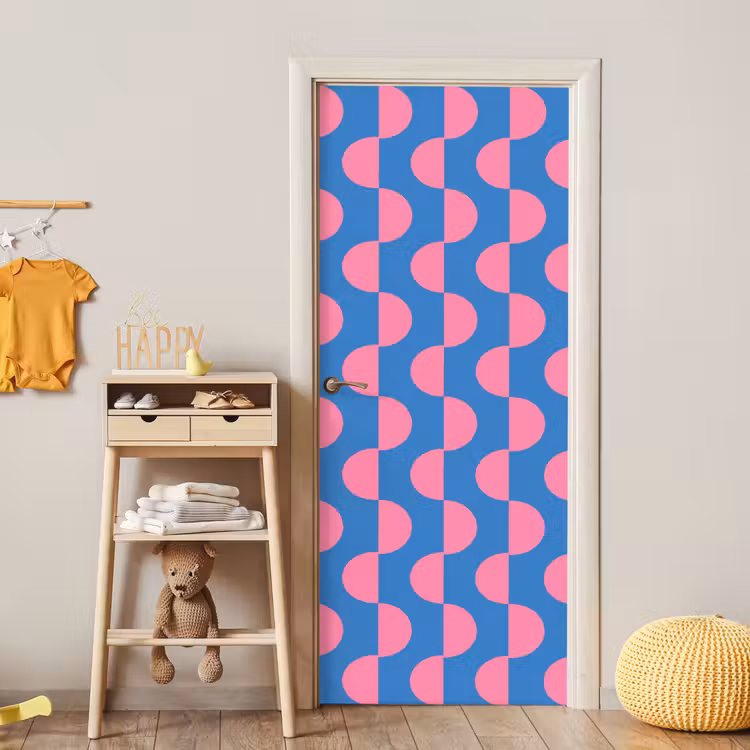 Patroon - Halve cirkels - Abstract - Modern - Roze - Blauw deurposter klein -sfeer4