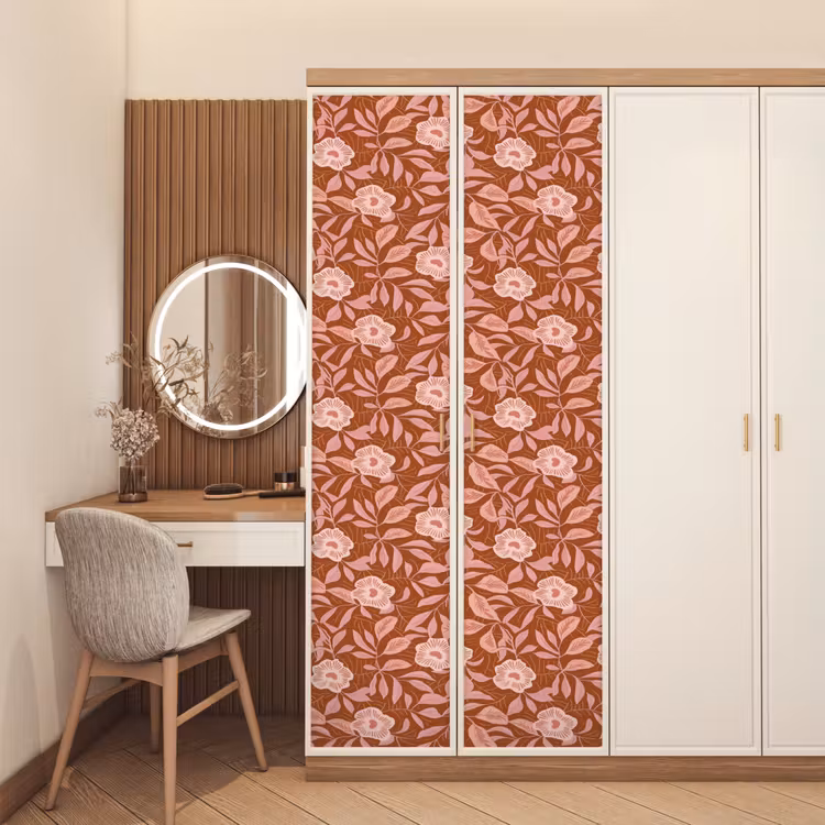 Patroon - Bladeren - Terracotta deurposter klein 289 -sfeer3