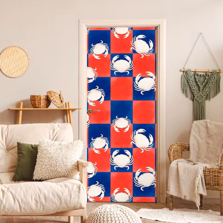 Patroon - Zeeleven - Rood - Blauw - Abstract deurposter klein -sfeer2