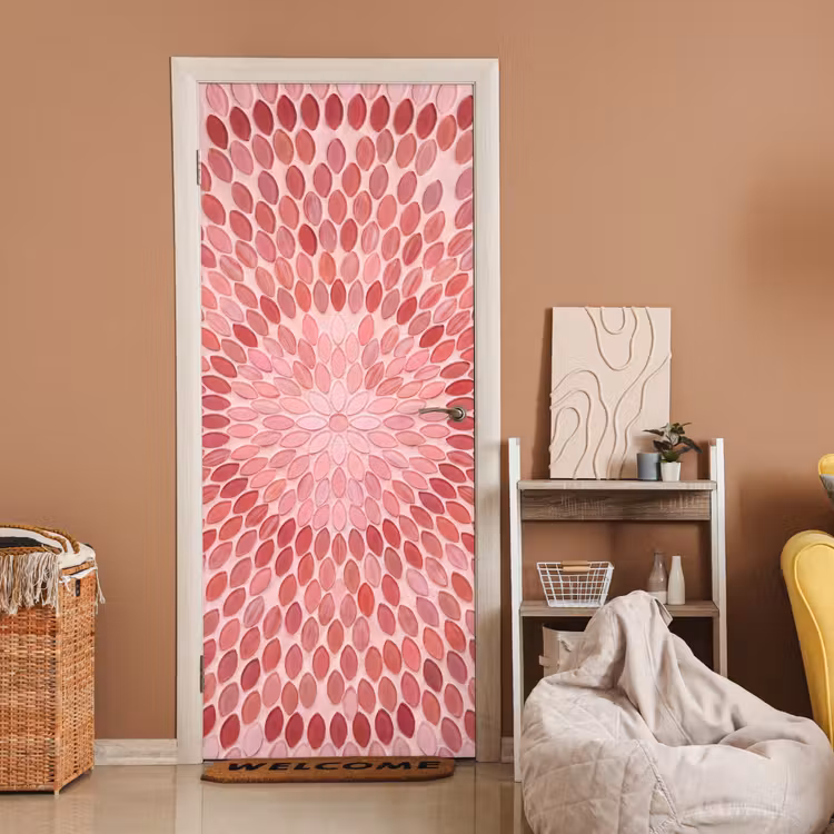 Patroon - Mozaïek - Ovaal - Abstract - Roze deurposter klein -sfeer1