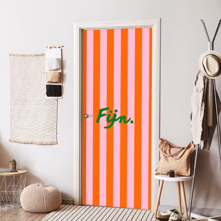 Patroon - Oranje - Fijn - Strepen deurposter klein -sfeer6