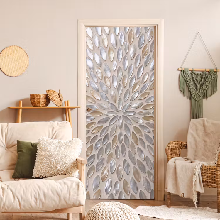 Patroon - Ovaal - Glanzend - Abstract - Beige deurposter klein -sfeer2