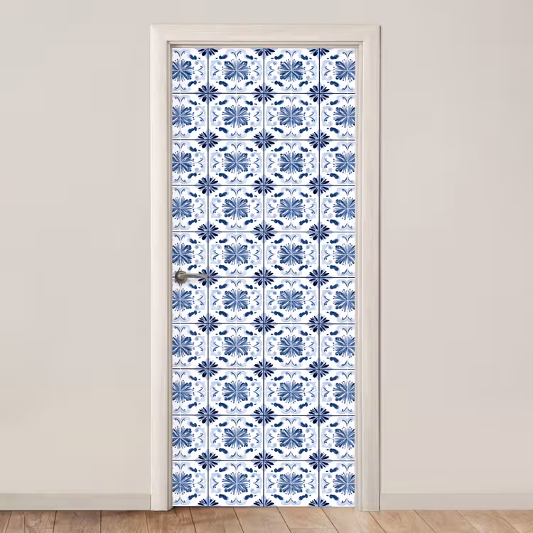 Patroon - Tegel - Blauw deurposter klein 289 -3d_beige