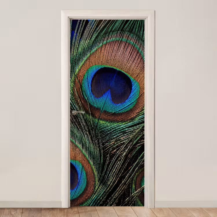 Pauwenveren - Klassiek - Groen deurposter klein -3d_beige