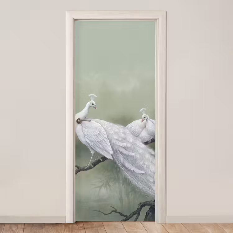 Pauwen - Wit - Natuur - Groen deurposter klein -3d_beige