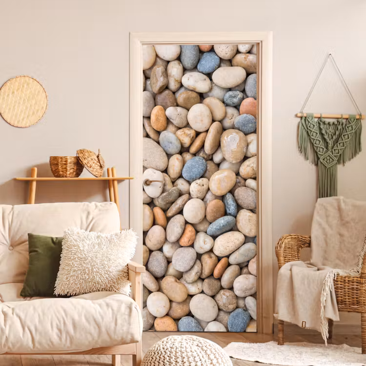 Kiezelstenen - Natuur - Textuur - Beige - Grijs deurposter klein -sfeer2
