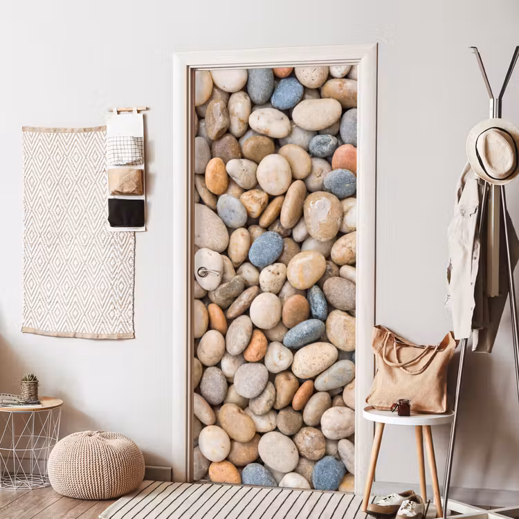 Kiezelstenen - Natuur - Textuur - Beige - Grijs deurposter klein -sfeer6