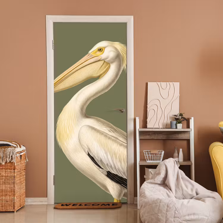 Pelikaan - Wit - Vogel - Klassiek - Natuur deurposter klein -sfeer1