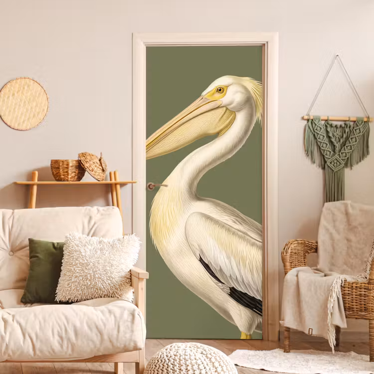 Pelikaan - Wit - Vogel - Klassiek - Natuur deurposter klein -sfeer2