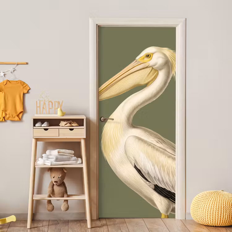 Pelikaan - Wit - Vogel - Klassiek - Natuur deurposter klein -sfeer4