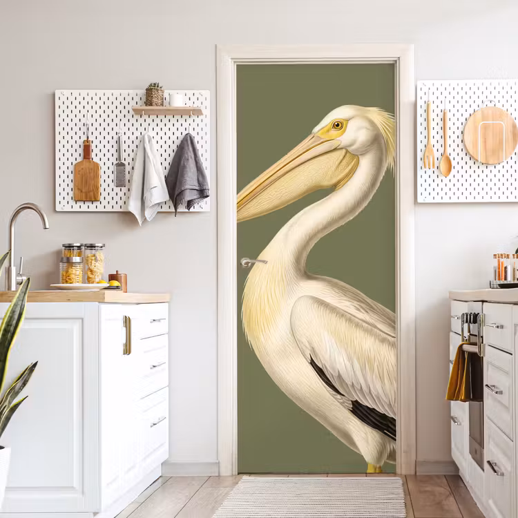 Pelikaan - Wit - Vogel - Klassiek - Natuur deurposter klein -sfeer5