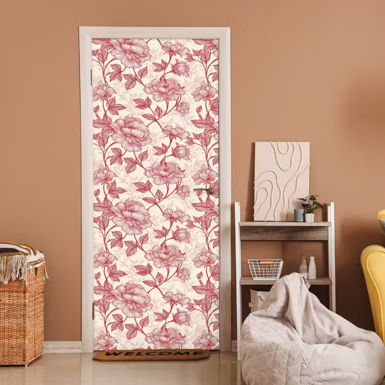 Pioenrozen - Modern - Rood deurposter klein 289 -sfeer1