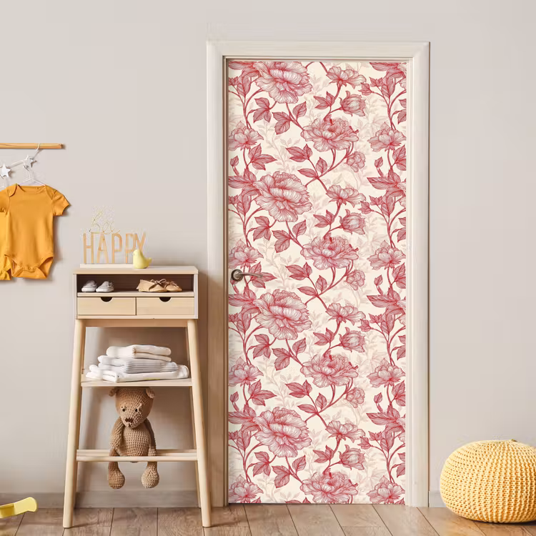 Pioenrozen - Modern - Rood deurposter klein 289 -sfeer4