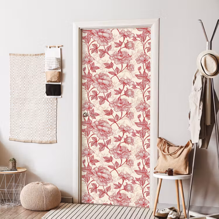 Pioenrozen - Modern - Rood deurposter klein 289 -sfeer6