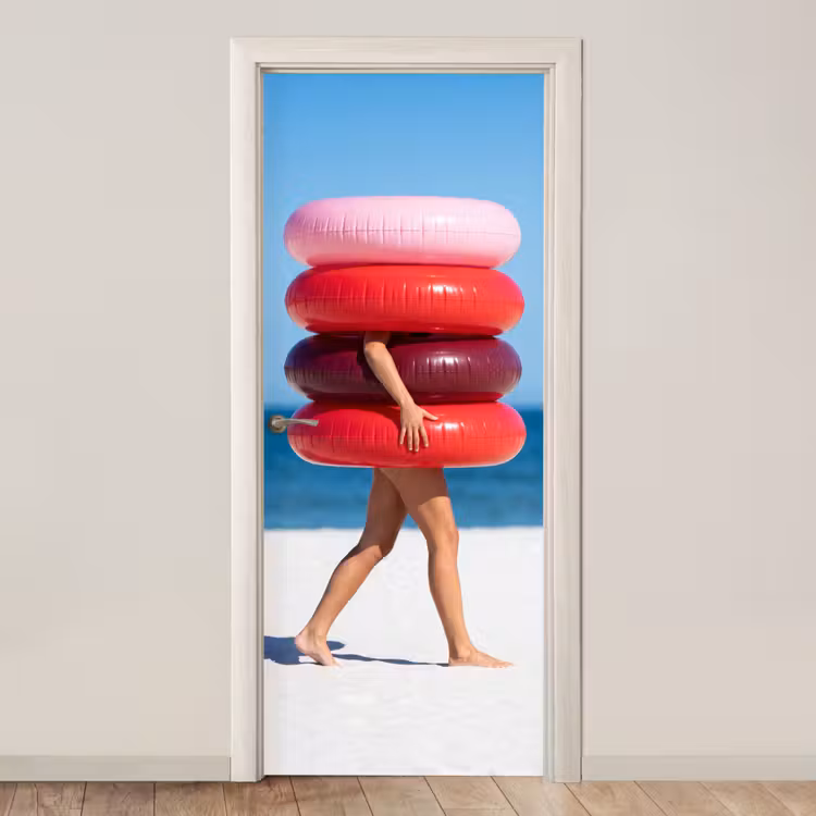 Mensen - Strand - Zomer - Recreatie - Kleurrijk deurposter klein -3d_beige