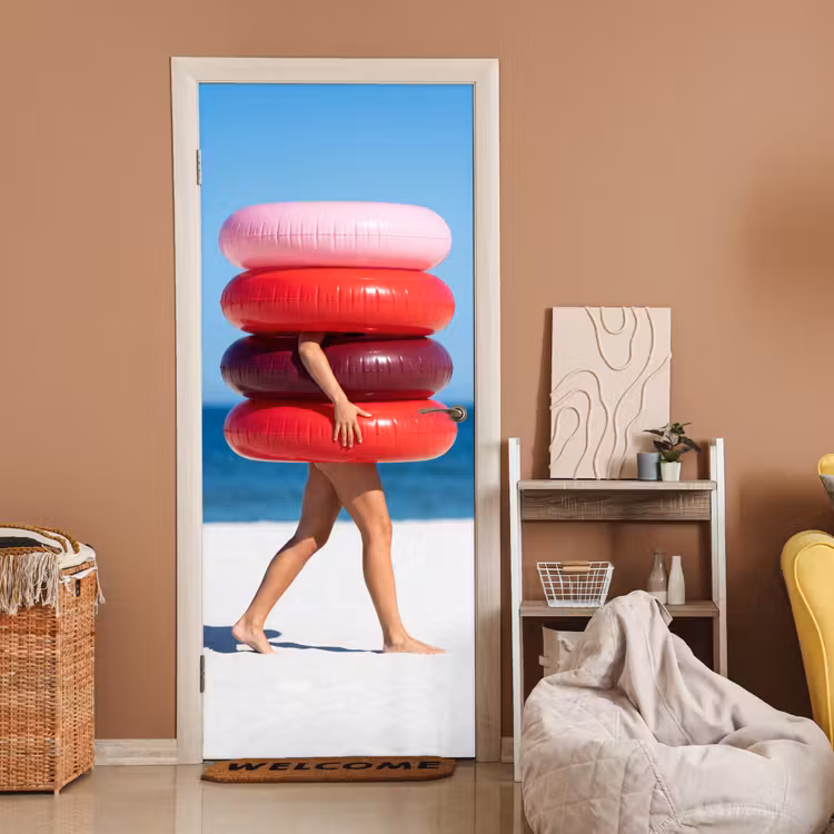 Mensen - Strand - Zomer - Recreatie - Kleurrijk deurposter klein -sfeer1