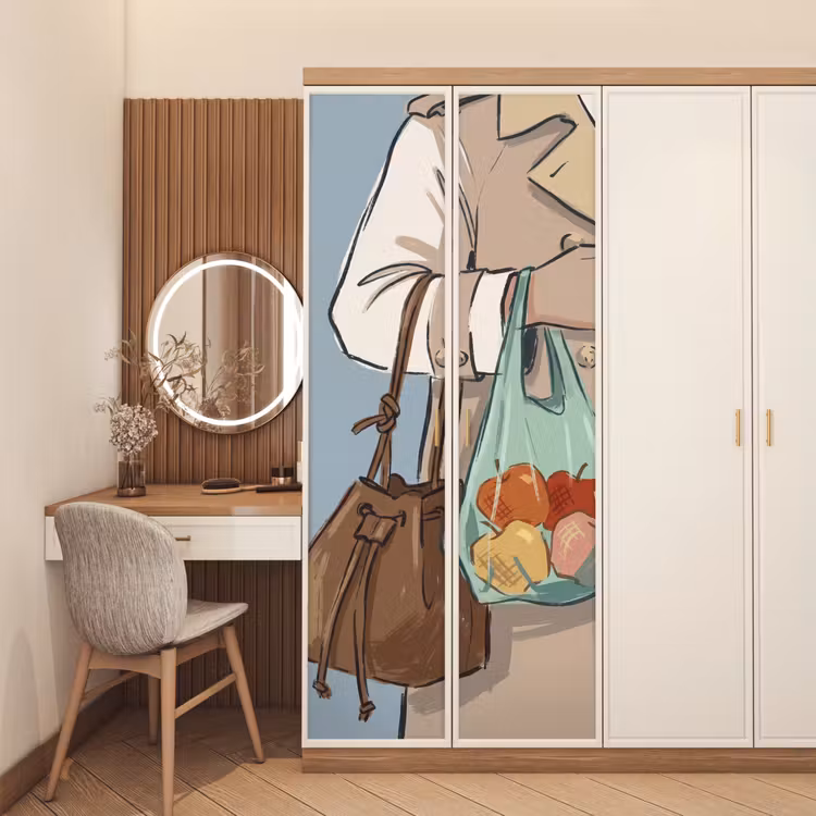 Mensen - Boodschappen - Stadsleven - Modern - Kleurrijk deurposter klein -sfeer3