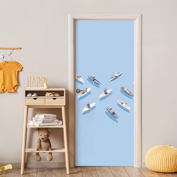 Mensen - Surfen - Water - Zomer - Illustratie deurposter klein -sfeer4