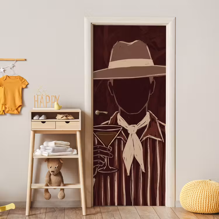 Mens - Hoed - Cocktail - Abstract - Bruin deurposter klein -sfeer4