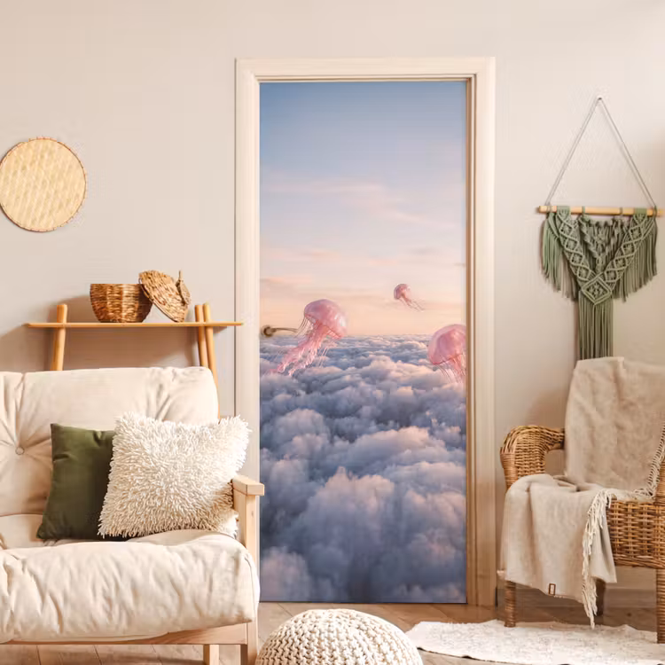 Door sticker - Pink Animal - Clouds - Roze dier - Wolken deurposter klein