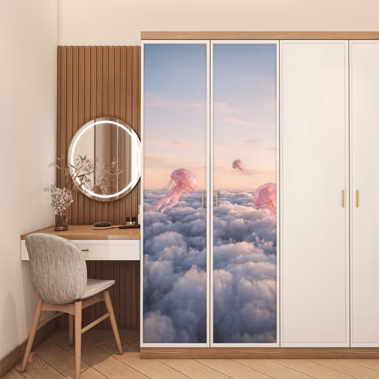 Door sticker - Pink Animal - Clouds - Roze dier - Wolken deurposter klein