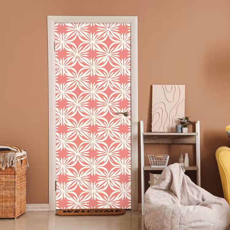 Roze - Bloemenmotief - Wit - Modern deurposter klein 289 -sfeer1