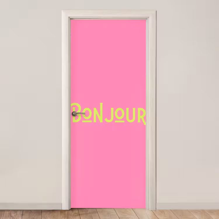 Roze - Groene Bonjour - art-deco deurposter klein -3d_beige