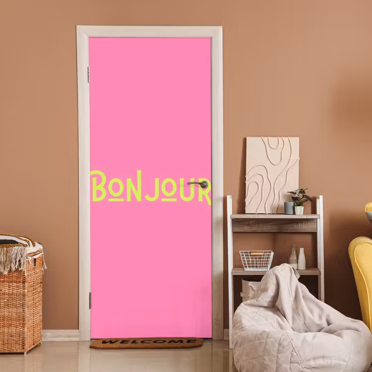 Roze - Groene Bonjour - art-deco deurposter klein -sfeer1