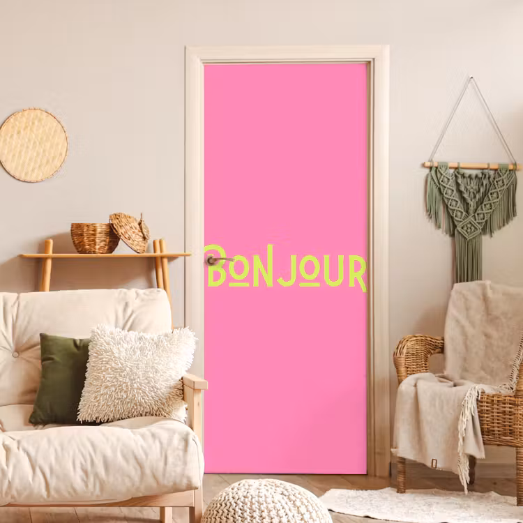 Roze - Groene Bonjour - art-deco deurposter klein -sfeer2
