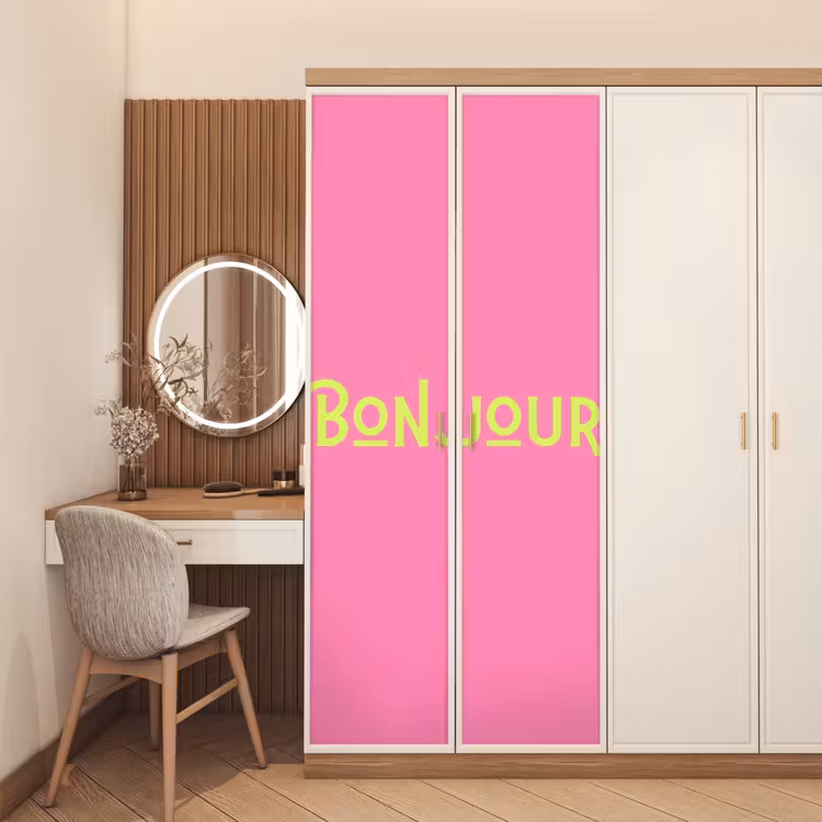 Roze - Groene Bonjour - art-deco deurposter klein -sfeer3