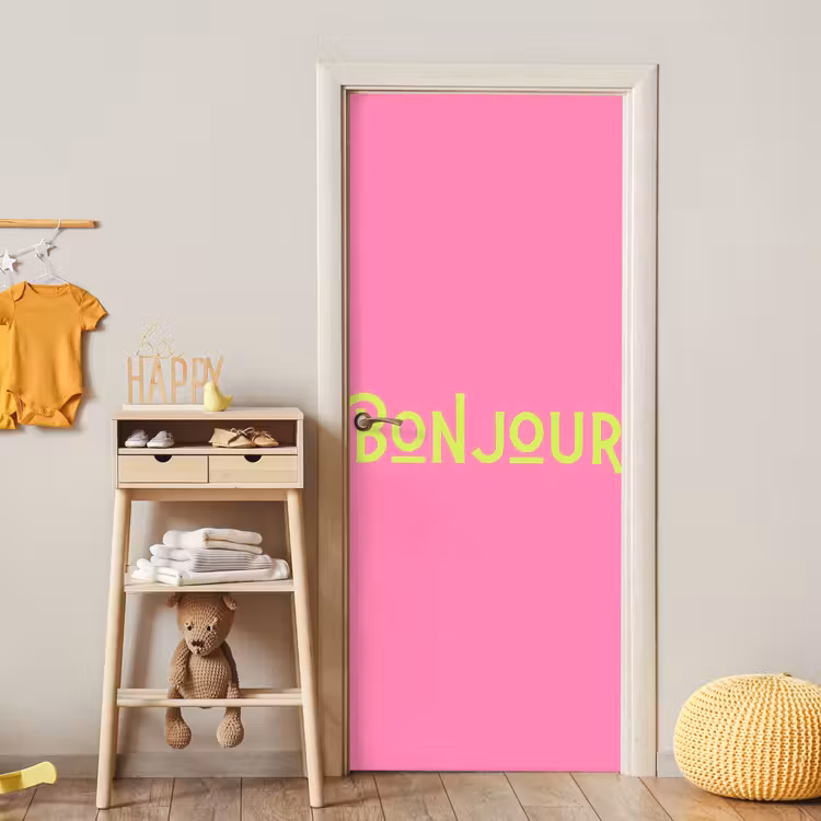 Roze - Groene Bonjour - art-deco deurposter klein -sfeer4