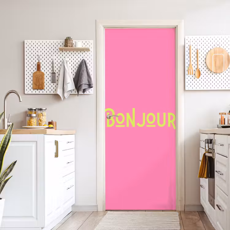 Roze - Groene Bonjour - art-deco deurposter klein -sfeer5