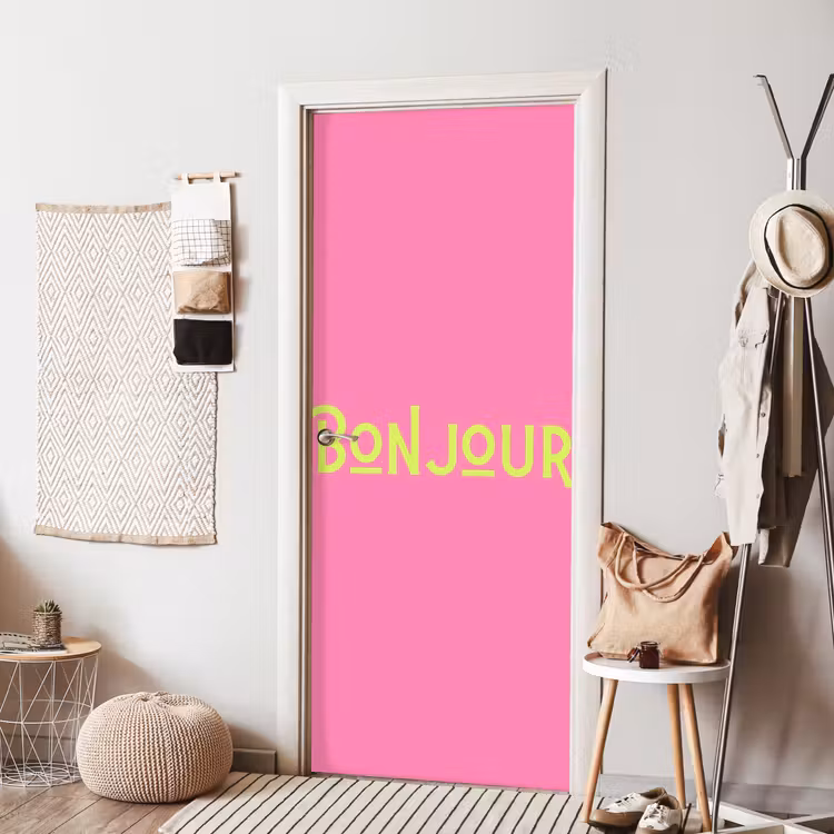 Roze - Groene Bonjour - art-deco deurposter klein -sfeer6
